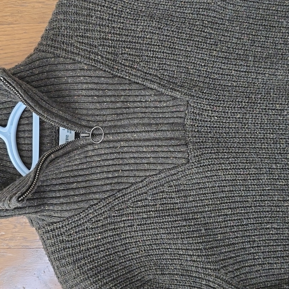 MUTUAL WEAVE BRAND MEN'S DARK OLIVE QUARTER ZIP SWEATER SIZE SMALL